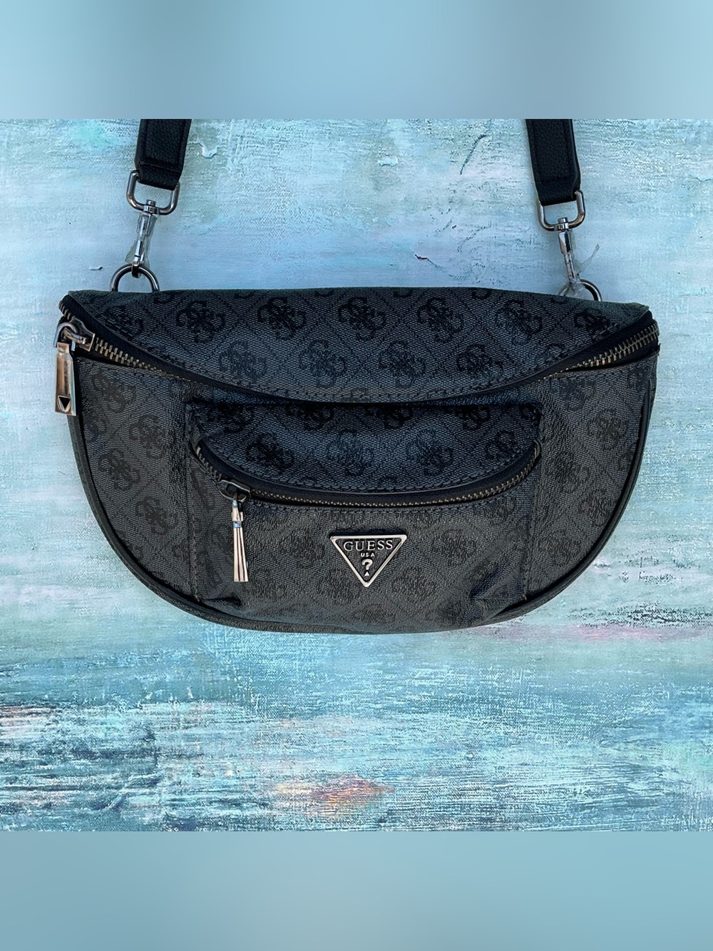 GUESS Manhattan Belt Bag Fanny Pack Sling Bag Charcoal 4G Monogram Logo